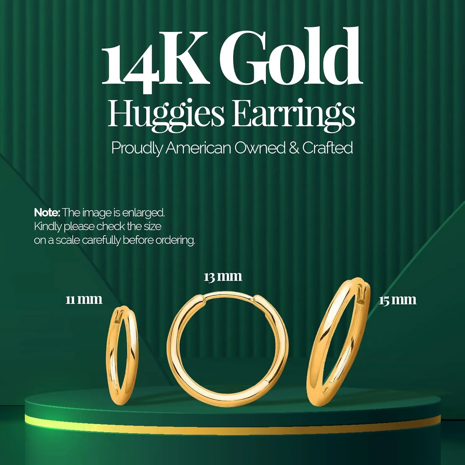 14k Solid Yellow Gold Hoop Earrings for Women and Men - Small Pure Real and Thin Huggies, Hypoallergenic - Jewelry Gifts for Her/Him - Available in 4 Sizes