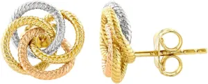 14K Tri-Color Gold Twisted Love Knot Stud Eternity Rope Earrings, 10mm