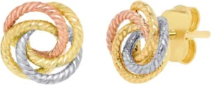 14K Tri-Color Gold Twisted Love Knot Stud Rope Earrings, 9mm