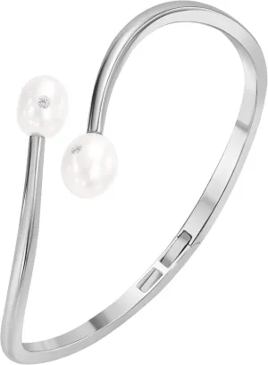 14K White/Yellow Gold Plated Silver Bracelet With 10mm Freshwater Cultured Pearl and 0.02 TCW Lab Grown Diamond Round Brilliant Shape, Bracelet For Women, Gift For Her Jewelry For Women