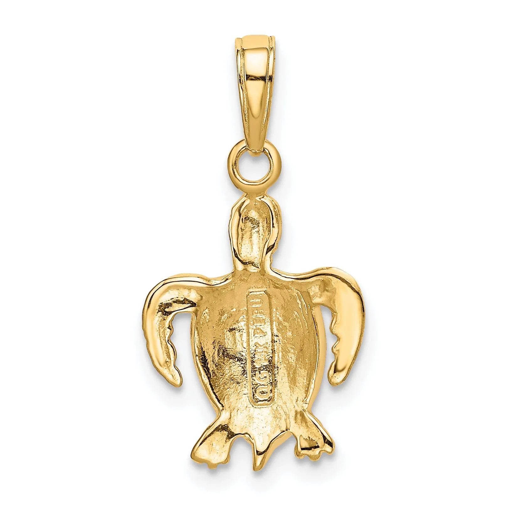 14k Yellow Gold Solid Casted Textured Polished Finish Sea Turtle Charm Pendant
