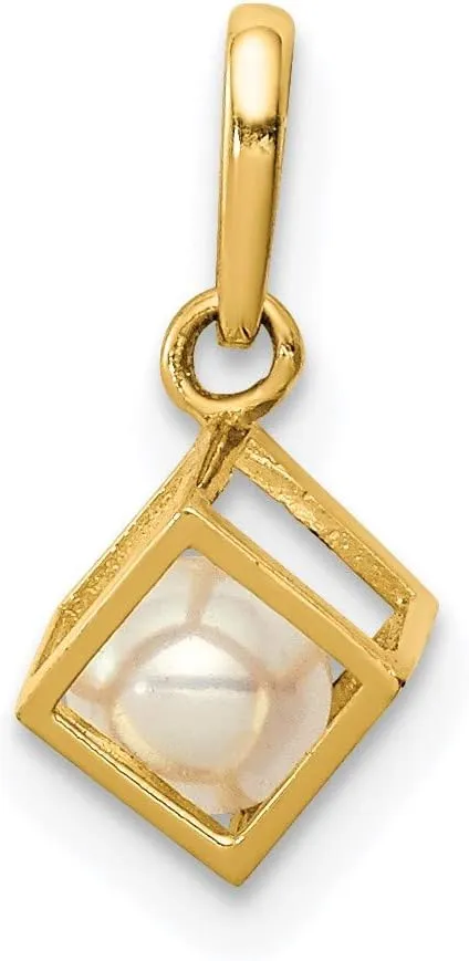 14k Yellow Gold Square Shape with Freshwater Cultured Pearl Pendant Fine Jewelry For Women Gifts For Her