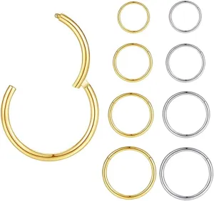16G 18G 20G Surgical Stainless Steel Hinged Nose Ring Hoop Clicker Septum Cartilage Helix Daith Tragus Hoop Earrings Gold -Silver-Rose Gold-Black 6mm 8mm 10mm 12mm Hypoallergenic Body Piercing Hoop for Women Men