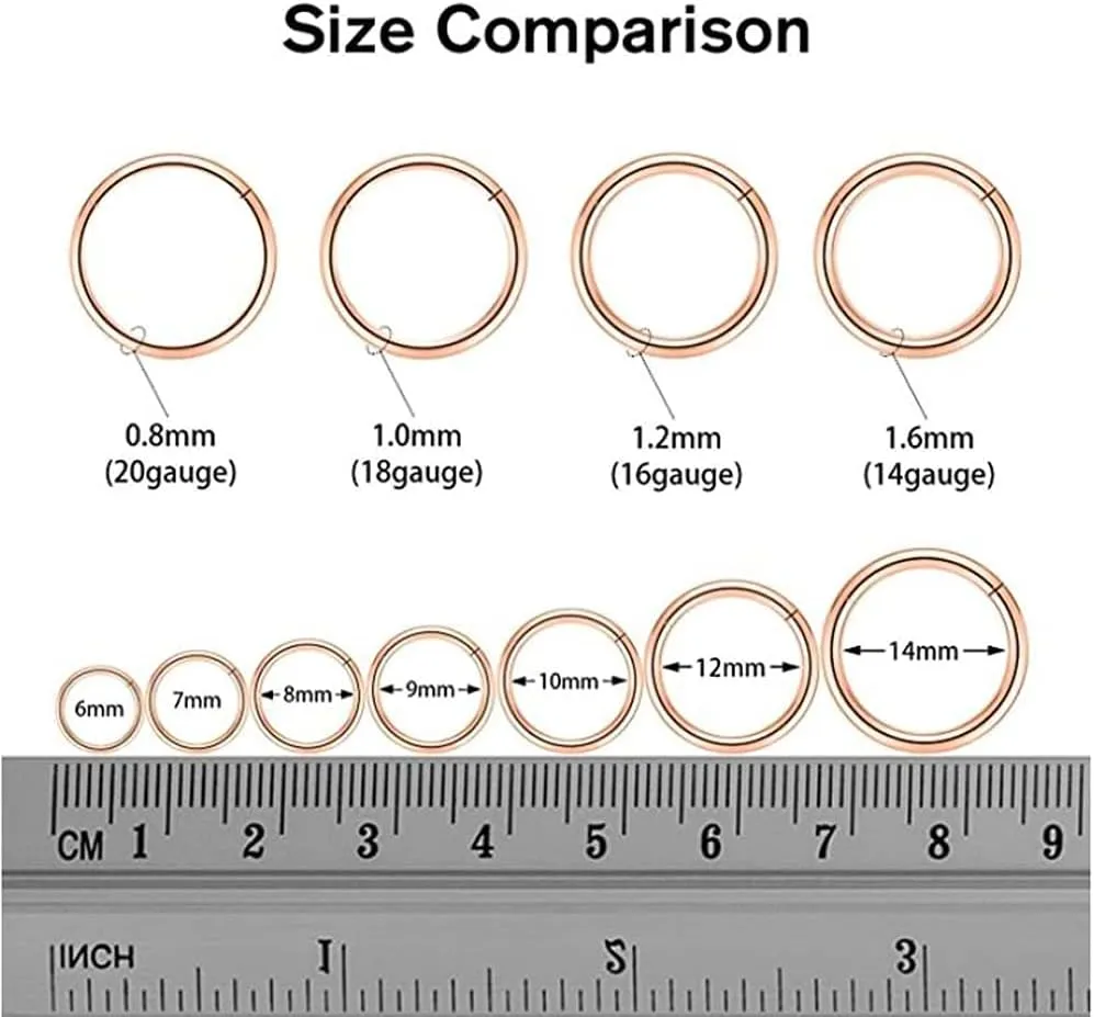 16G 18G 20G Surgical Stainless Steel Hinged Nose Ring Hoop Clicker Septum Cartilage Helix Daith Tragus Hoop Earrings Gold -Silver-Rose Gold-Black 6mm 8mm 10mm 12mm Hypoallergenic Body Piercing Hoop for Women Men