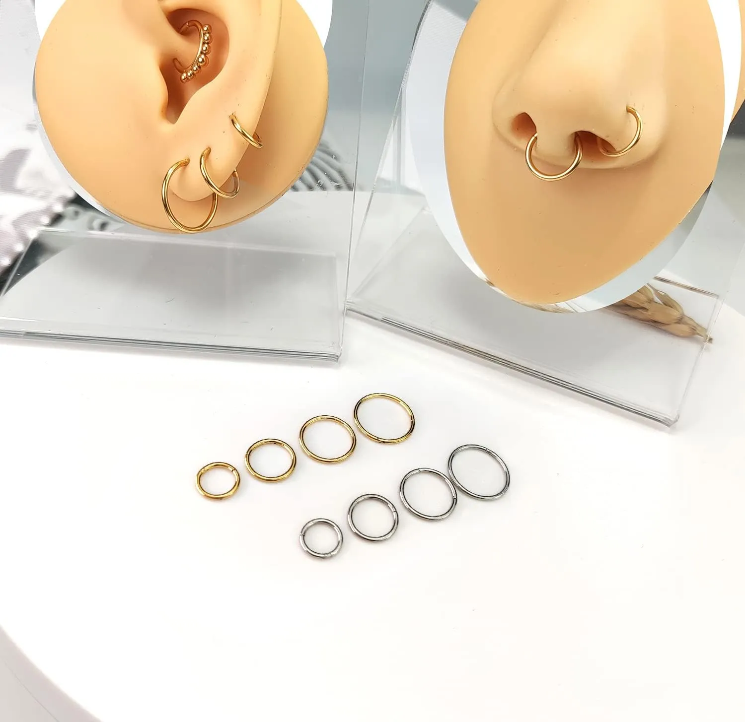 16G 18G 20G Surgical Stainless Steel Hinged Nose Ring Hoop Clicker Septum Cartilage Helix Daith Tragus Hoop Earrings Gold -Silver-Rose Gold-Black 6mm 8mm 10mm 12mm Hypoallergenic Body Piercing Hoop for Women Men