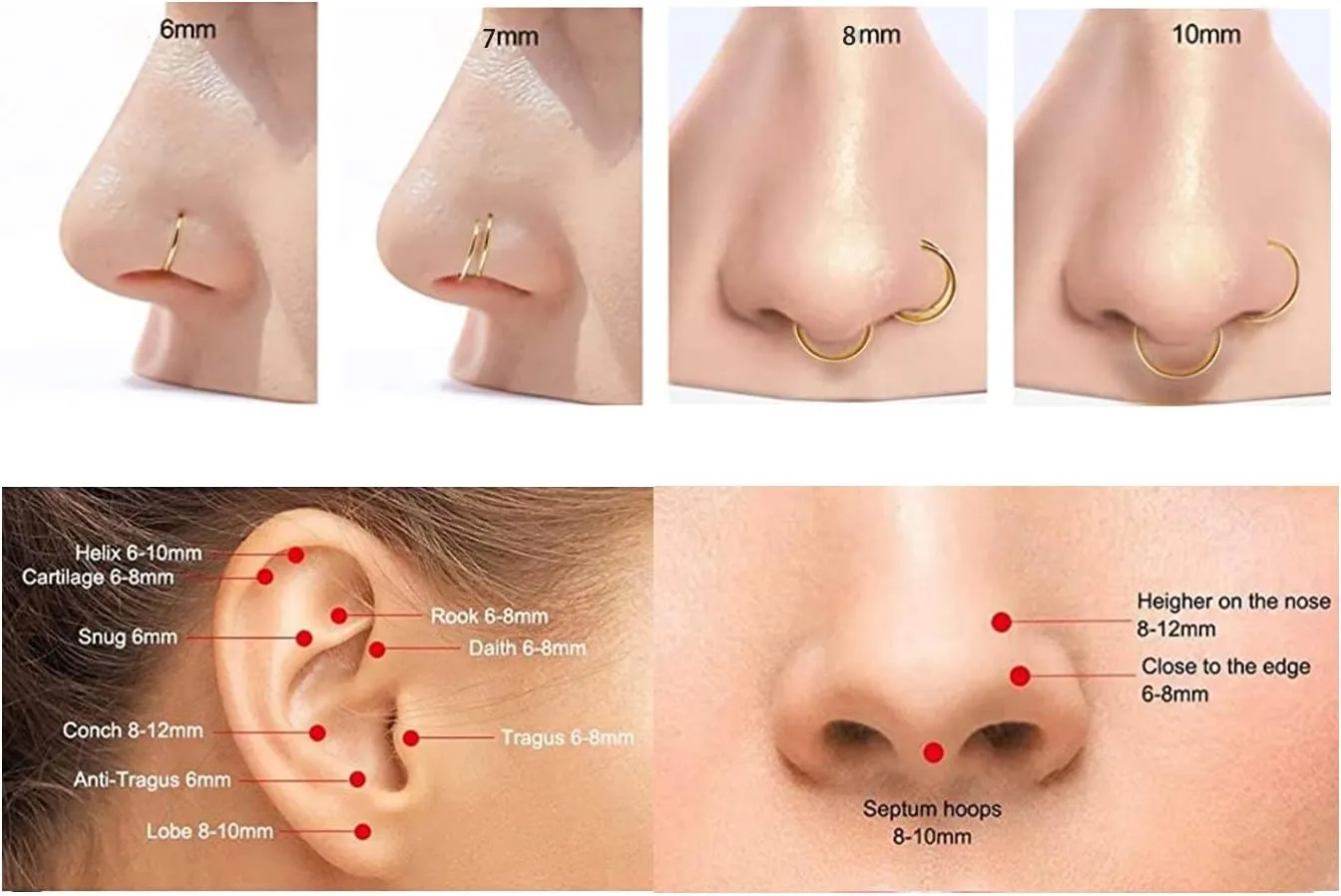 16G 18G 20G Surgical Stainless Steel Hinged Nose Ring Hoop Clicker Septum Cartilage Helix Daith Tragus Hoop Earrings Gold -Silver-Rose Gold-Black 6mm 8mm 10mm 12mm Hypoallergenic Body Piercing Hoop for Women Men