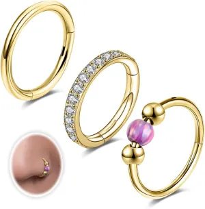 18G 3PCS Nose Rings Hoops 316L Surgical Steel Opalite Nose Rings for Women Clear CZ Nose Rings Hoop 8mm/10mm Septum Rings Clicker for Cartilage Daith Helix Tragus Conch Piercing Jewelry