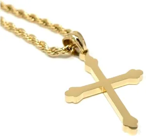 18K Gold Cross Necklace Pendant Charm with 3MM Rope Chain Gift for Men Women Baptism Religious Fashion Jewelry