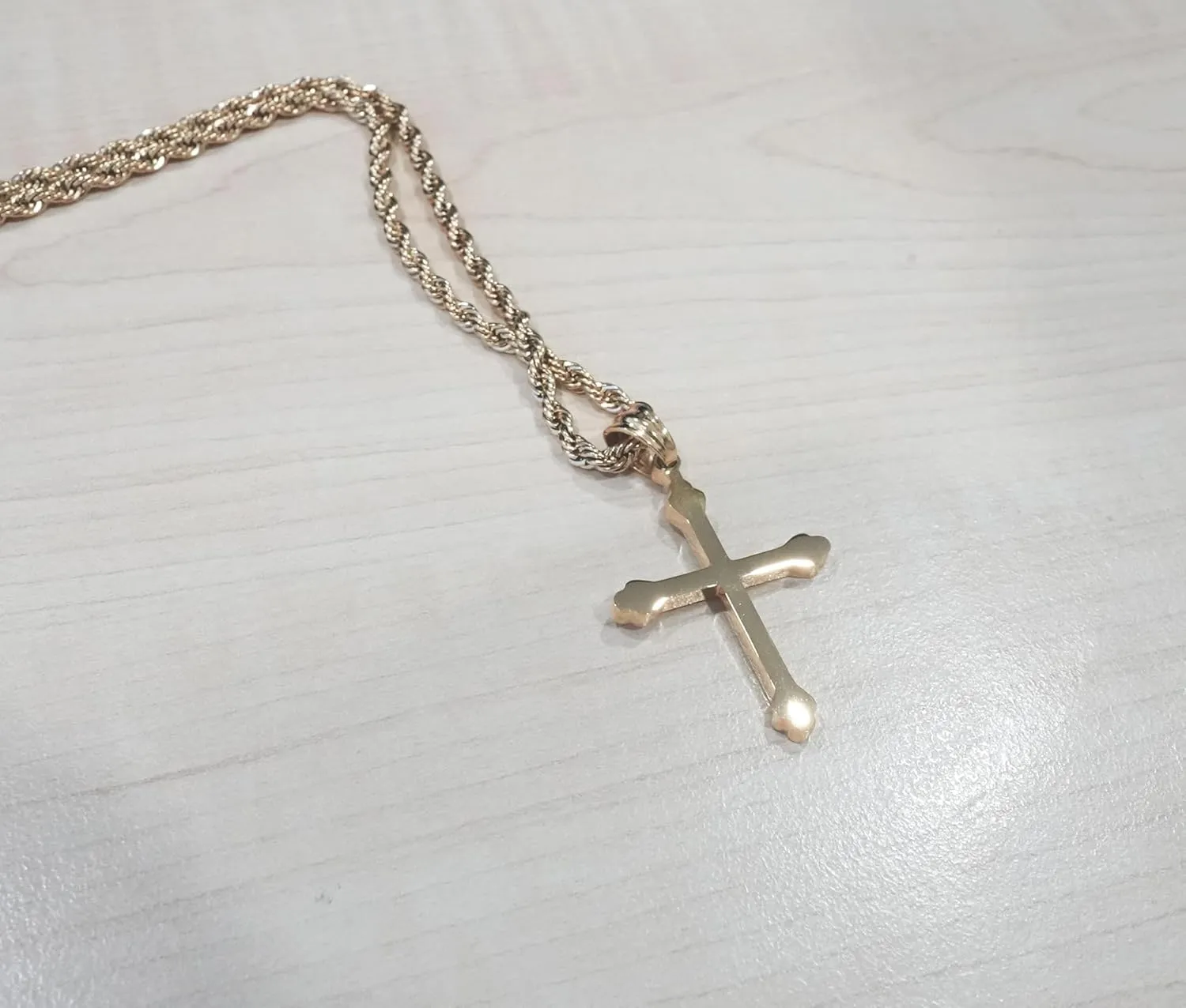 18K Gold Cross Necklace Pendant Charm with 3MM Rope Chain Gift for Men Women Baptism Religious Fashion Jewelry