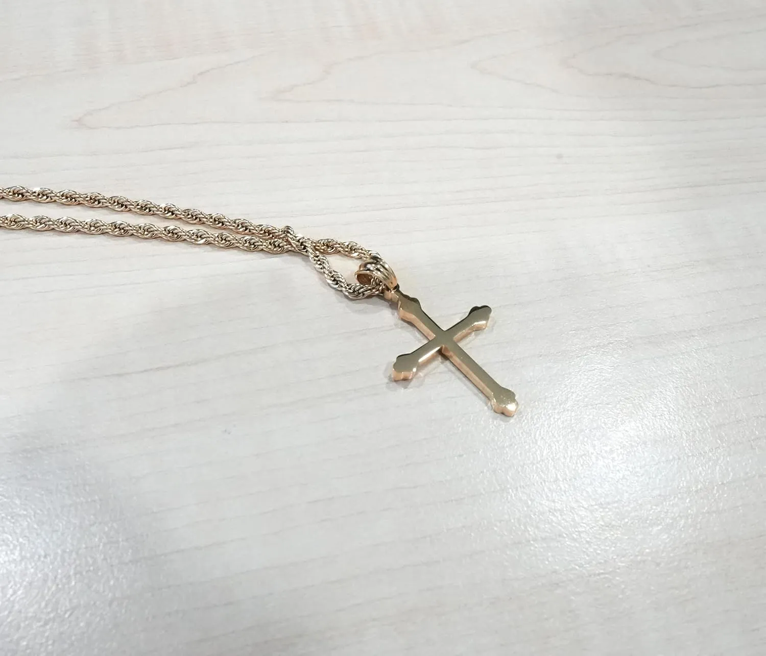 18K Gold Cross Necklace Pendant Charm with 3MM Rope Chain Gift for Men Women Baptism Religious Fashion Jewelry