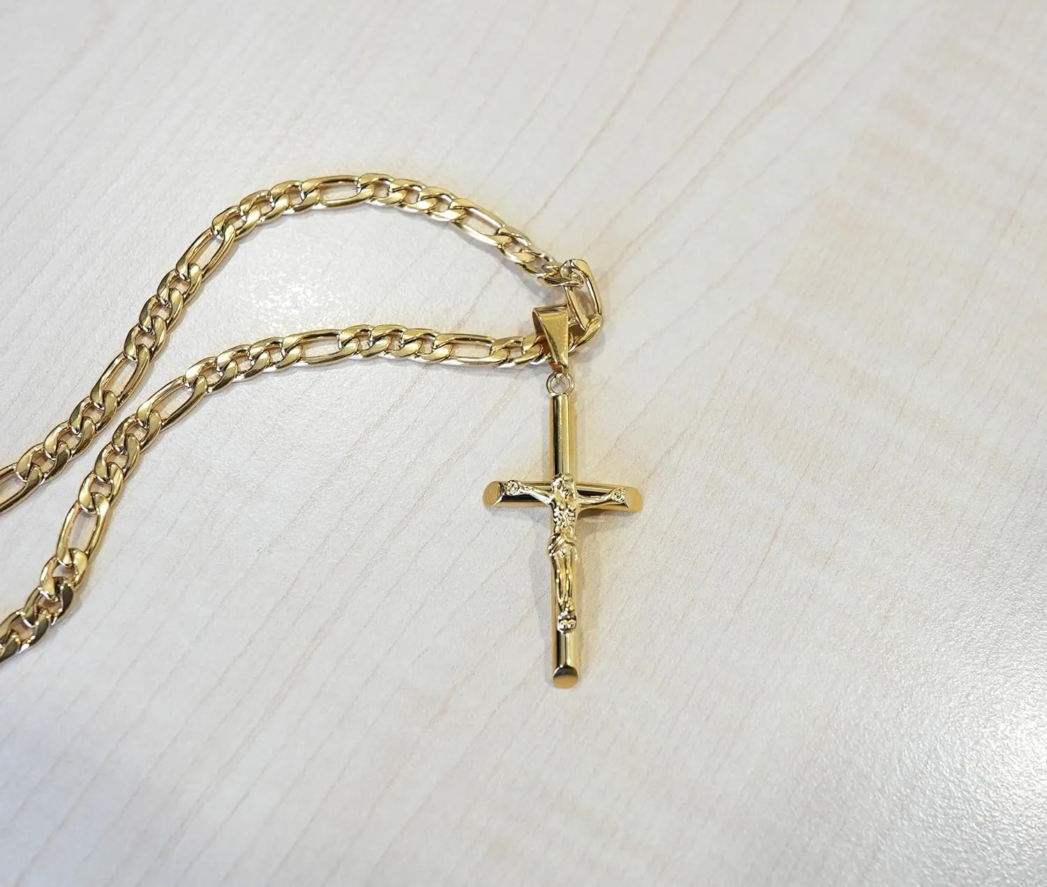 18K Gold Crucifix Cross Chain Style Small Cross Pendant Necklace 5MM Cross Necklace Clasp for Men, Women, Husband, Wife Thin for Charms Cuban Link Diamond Cut Religious Gift