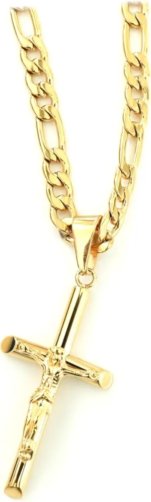 18K Gold Crucifix Cross Chain Style Small Cross Pendant Necklace 5MM Cross Necklace Clasp for Men, Women, Husband, Wife Thin for Charms Cuban Link Diamond Cut Religious Gift
