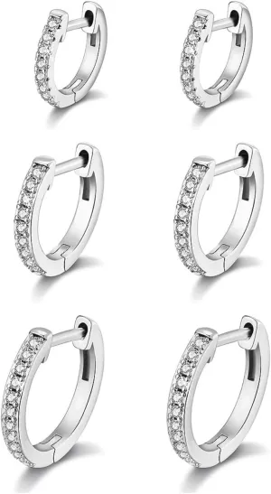 18K Gold Plated Cubic Zirconia Cuff Earrings, 3 Pairs with 12MM, 14MM & 16MM, the for any Occasion