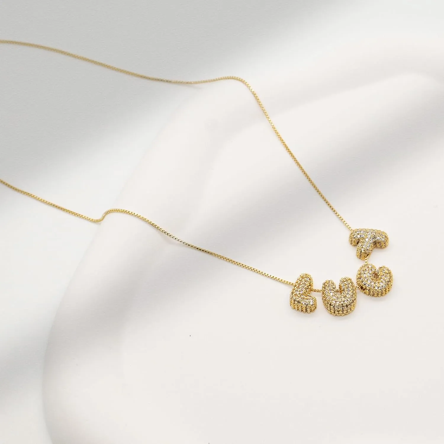 18K Gold Plated Custom Bubble Name Necklace with Cubic Zirconia - Personalized Rhinestone Bubble Letter Name Necklace for Women - Sparkling Name Bubble Necklace Jewelry for Her