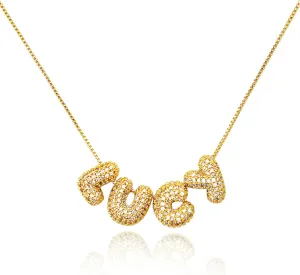 18K Gold Plated Custom Bubble Name Necklace with Cubic Zirconia - Personalized Rhinestone Bubble Letter Name Necklace for Women - Sparkling Name Bubble Necklace Jewelry for Her