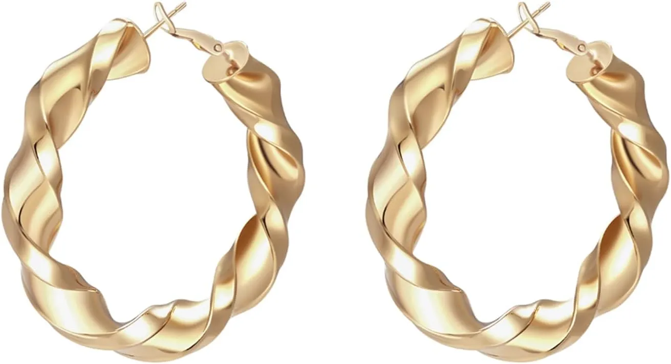 18K Gold Plated Sterling Silver Hollow Tube Hoops Earrings | Hypoallergenic Thick Lightweight Gold Hoop Earrings for Women