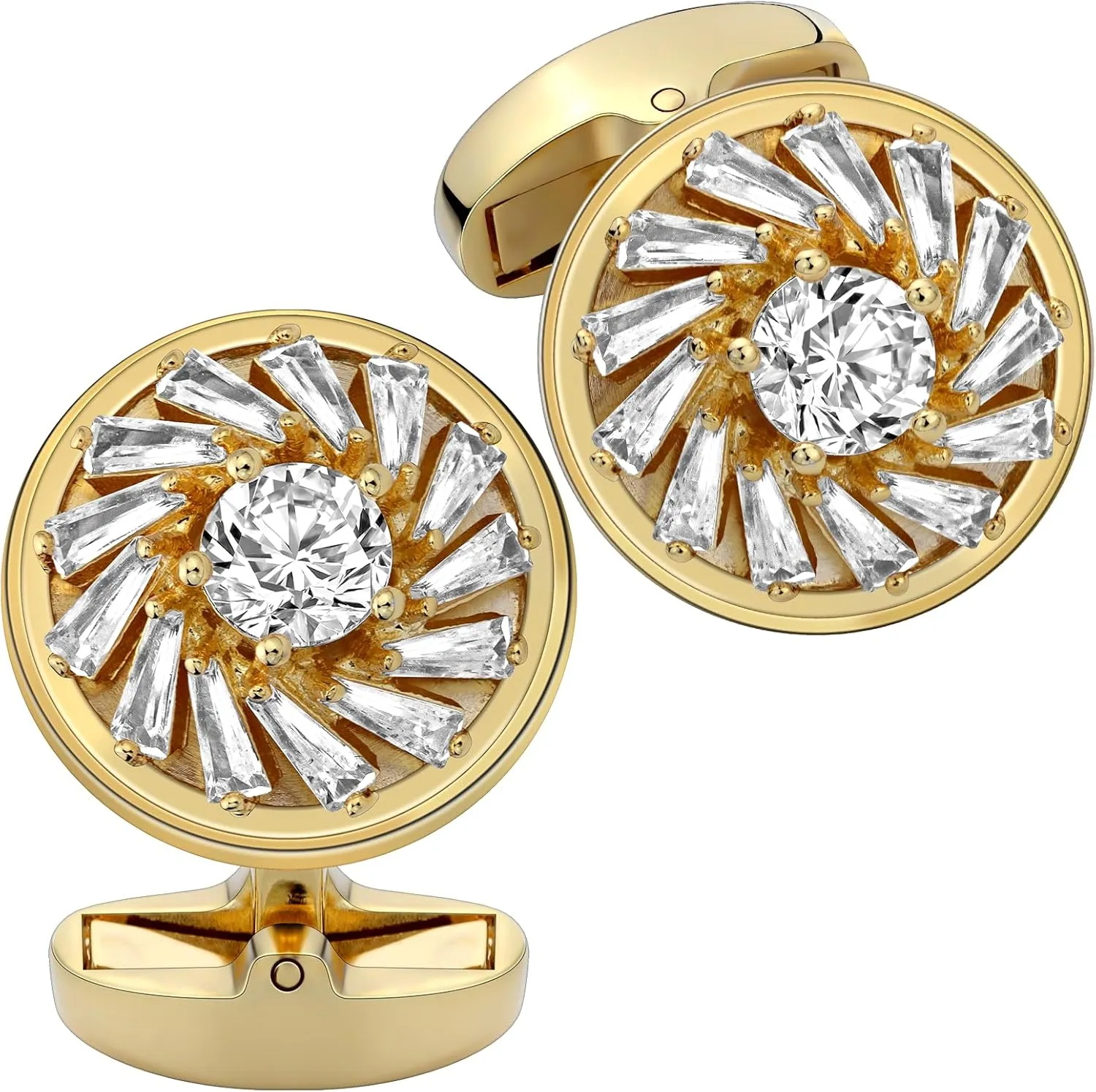 18K Gold Tone Cufflinks for Men with Cubic Zirconia, Gift Box Packed, Mens Jewelry or Accessories, Cuff links for Wedding Ceremony Business, Birthday Anniversary Christmas Valentine's Day Gifts.