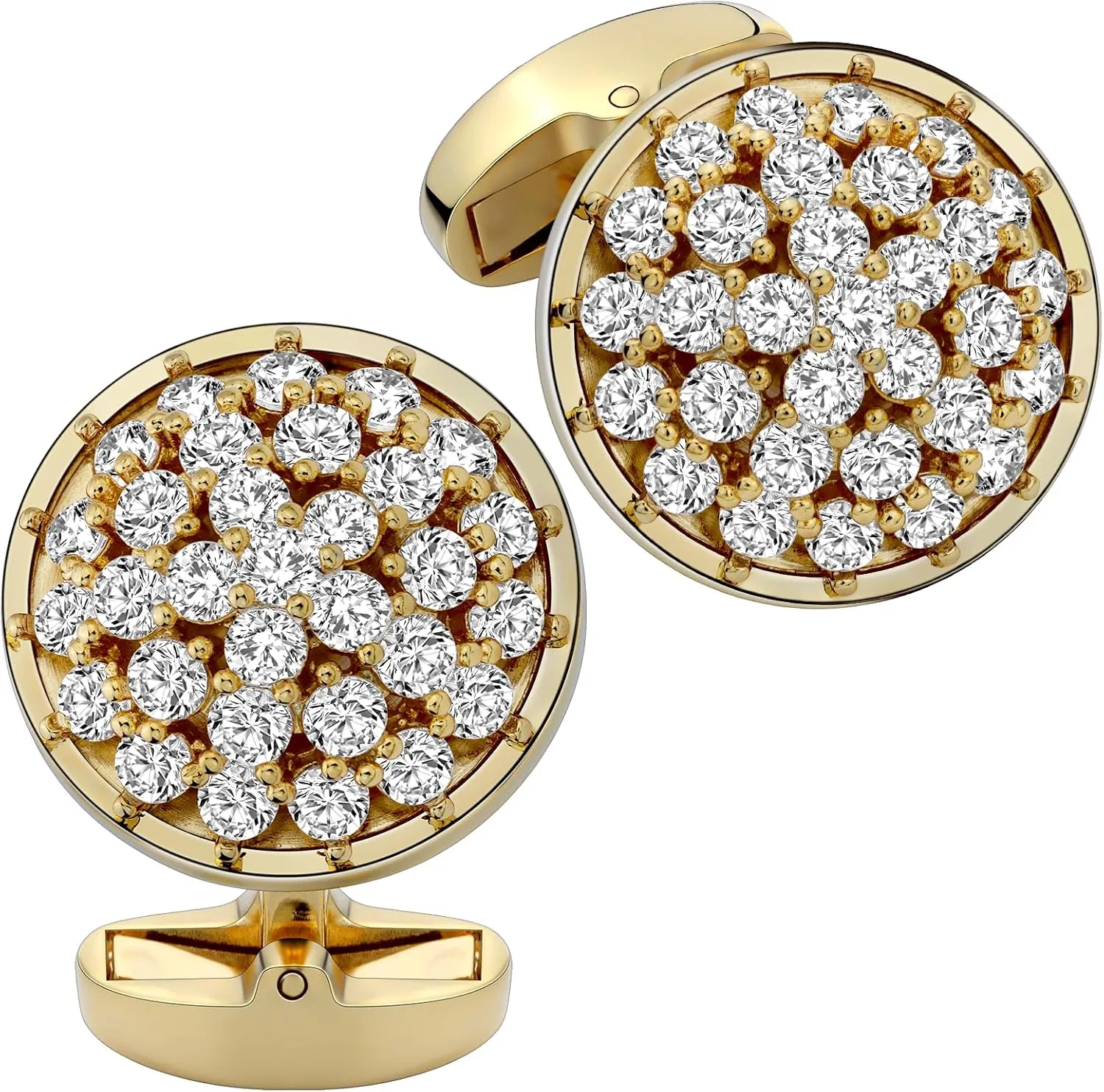 18K Gold Tone Cufflinks for Men with Cubic Zirconia, Gift Box Packed, Mens Jewelry or Accessories, Cuff links for Wedding Ceremony Business, Birthday Anniversary Christmas Valentine's Day Gifts.