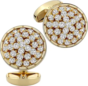 18K Gold Tone Cufflinks for Men with Cubic Zirconia, Gift Box Packed, Mens Jewelry or Accessories, Cuff links for Wedding Ceremony Business, Birthday Anniversary Christmas Valentine's Day Gifts.