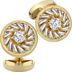 18K Gold Tone Cufflinks for Men with Cubic Zirconia, Gift Box Packed, Mens Jewelry or Accessories, Cuff links for Wedding Ceremony Business, Birthday Anniversary Christmas Valentine's Day Gifts.