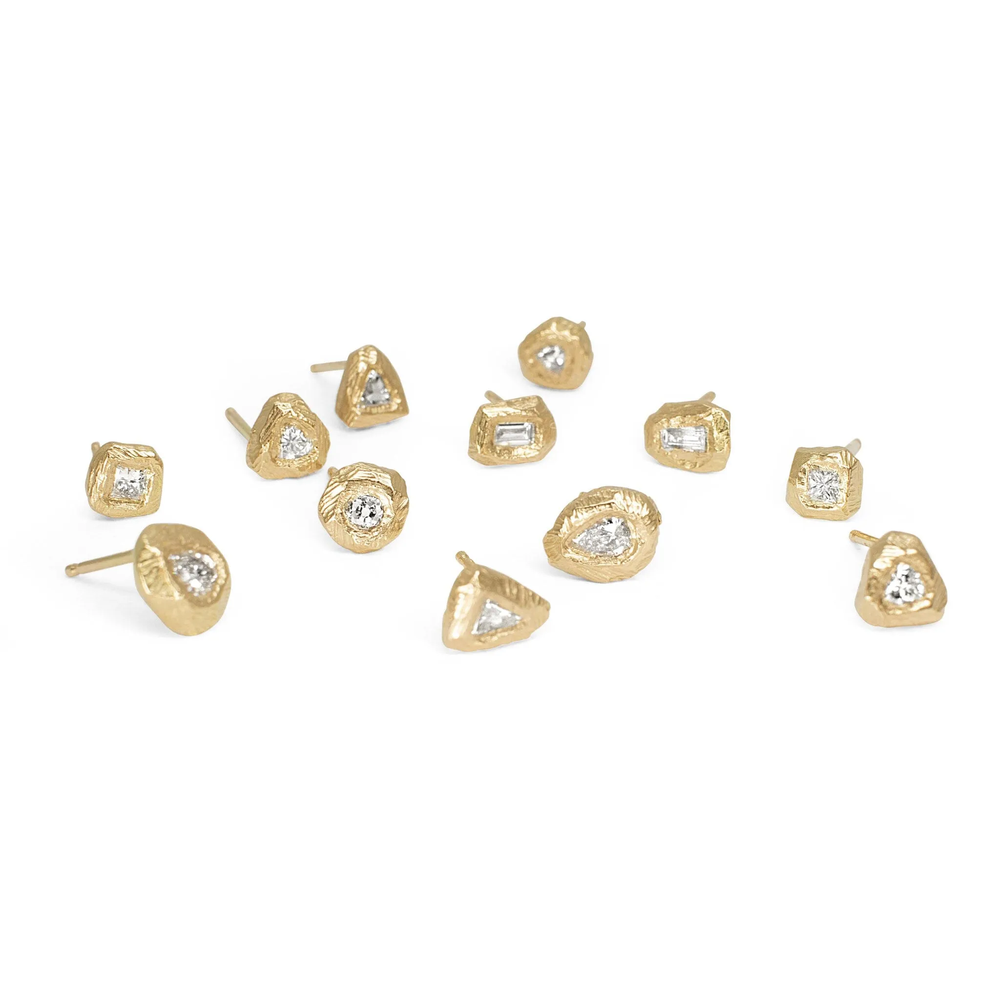 18K Melee Carved Mini Diamond Studs - Triangle