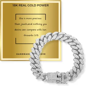 18k Real Gold/Platinum Plated Cuban Tennis Bracelet for Women,Round Diamonds Prong Set,with Golden Message Card,Birthday Thanksgiving Christmas Gift for Her