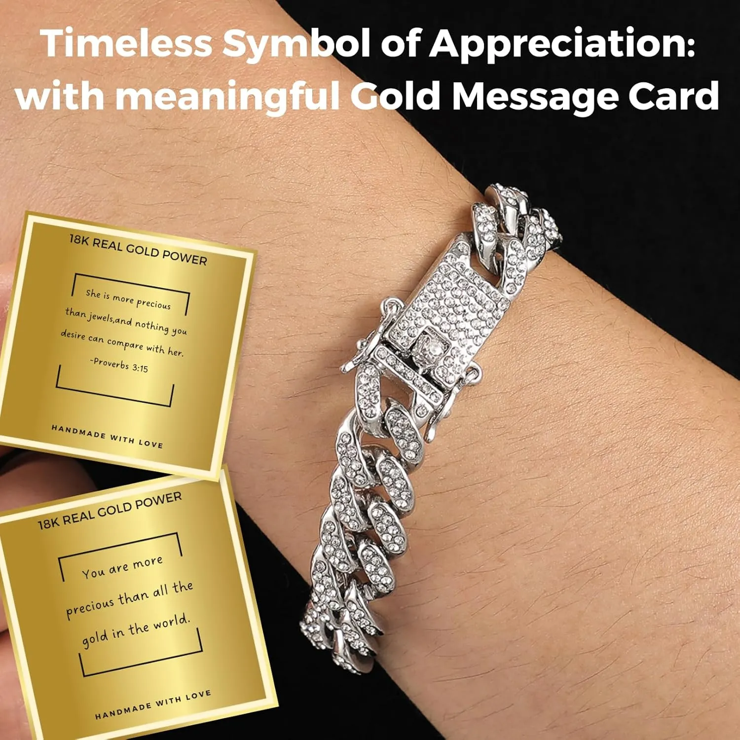 18k Real Gold/Platinum Plated Cuban Tennis Bracelet for Women,Round Diamonds Prong Set,with Golden Message Card,Birthday Thanksgiving Christmas Gift for Her