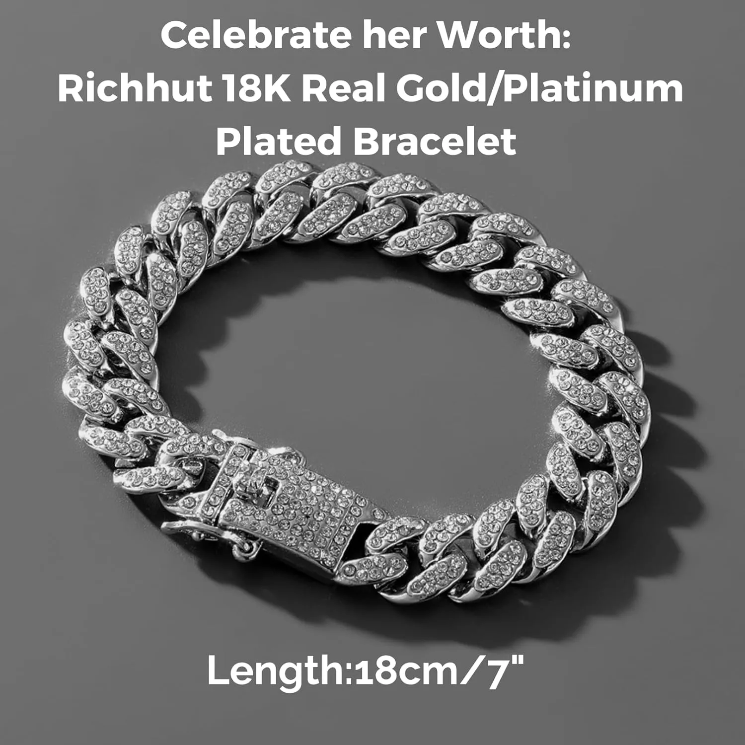 18k Real Gold/Platinum Plated Cuban Tennis Bracelet for Women,Round Diamonds Prong Set,with Golden Message Card,Birthday Thanksgiving Christmas Gift for Her