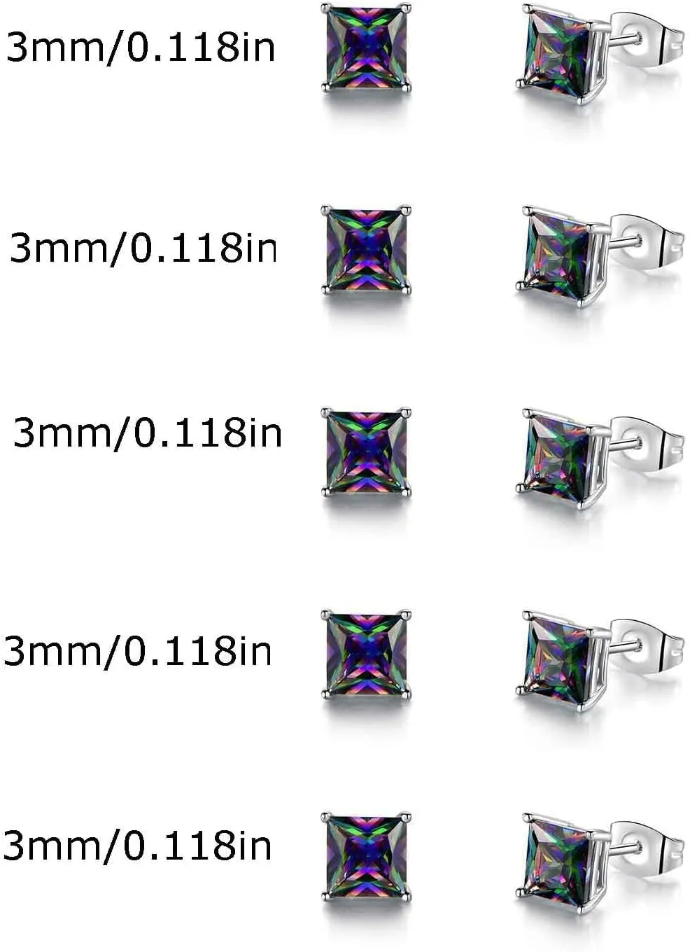 18K White Gold Plated Rainbow Earrings Set Hypoallergenic for Women Men Jewelry Gifts