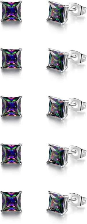 18K White Gold Plated Rainbow Earrings Set Hypoallergenic for Women Men Jewelry Gifts