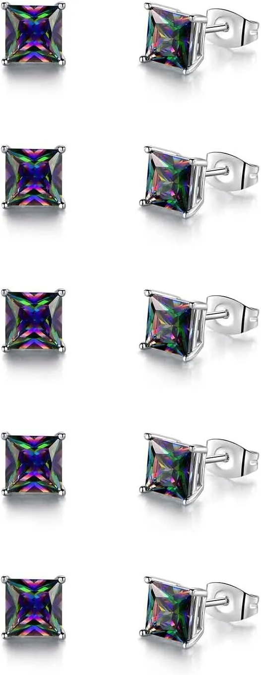 18K White Gold Plated Rainbow Earrings Set Hypoallergenic for Women Men Jewelry Gifts