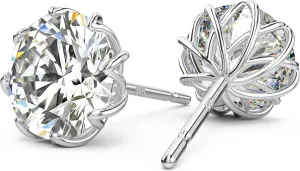 18K White Gold Plated Round Cut Simulated Diamond Stud Earrings for Women Men, 925 Sterling Silver 8 Prong Pure Round Cubic Zirconia Earrings Hypoallergenic Flower Earring Studs 0.5CT - 1CT