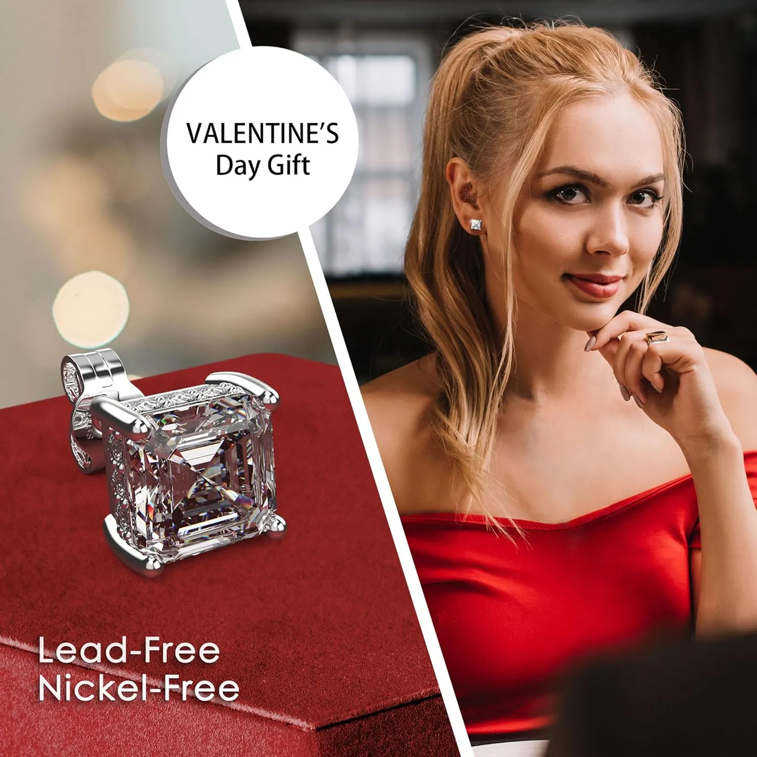 18K White Gold Plated Sterling Silver Asscher Cut Cubic Zirconia Stud Earrings for Women Men | Square CZ Stud Earrings Simulated Diamond Earrings Studs