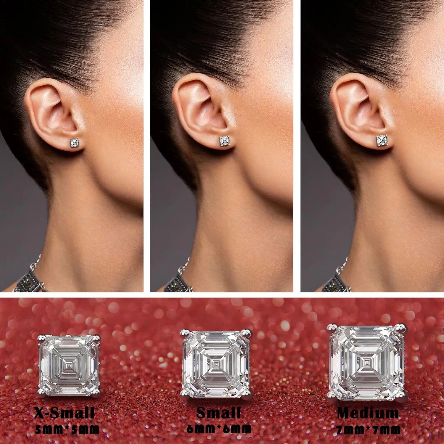 18K White Gold Plated Sterling Silver Asscher Cut Cubic Zirconia Stud Earrings for Women Men | Square CZ Stud Earrings Simulated Diamond Earrings Studs