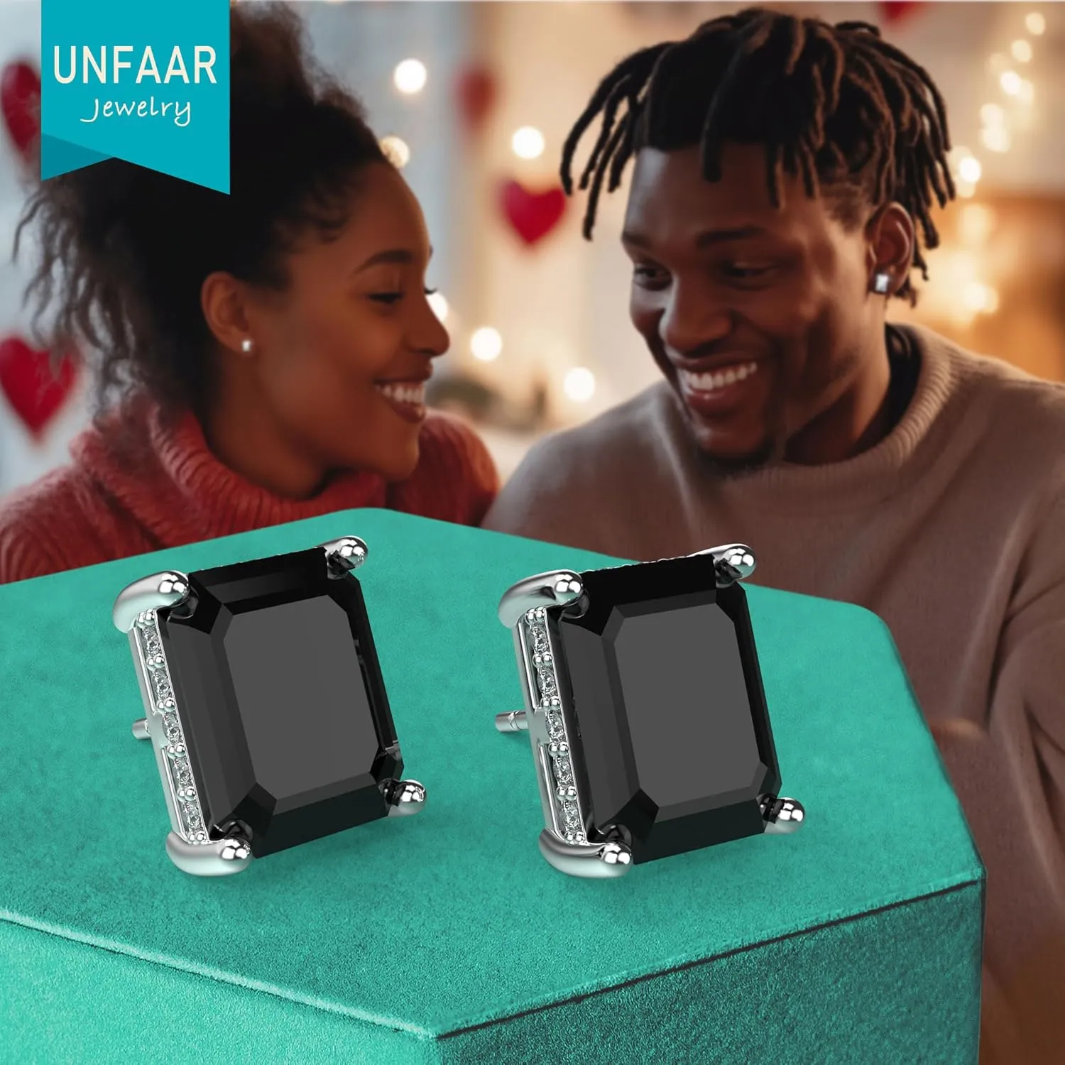 18K White Gold Plated Sterling Silver Emerald Cut Cubic Zirconia Stud Earrings for Women Men Rectangle CZ Diamond Stud Earrings
