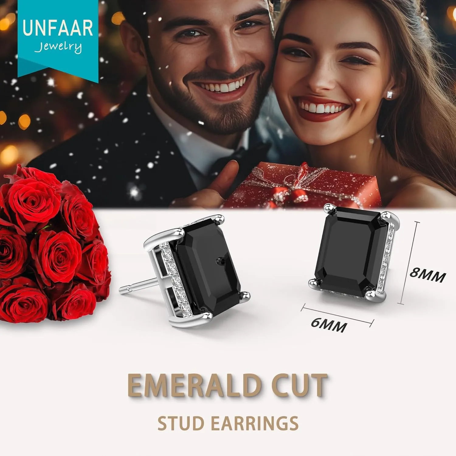 18K White Gold Plated Sterling Silver Emerald Cut Cubic Zirconia Stud Earrings for Women Men Rectangle CZ Diamond Stud Earrings