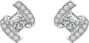 18K White Gold Plated Sterling Silver Square Princess Cut Cubic Zirconia Stud Earrings for Women Square Diamond CZ Stud Earrings for Women Hypoallergenic