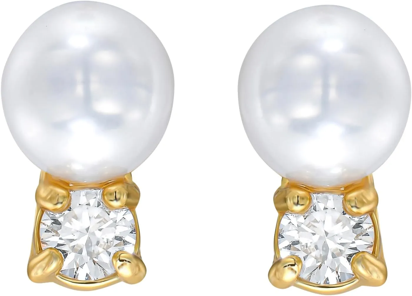 18K White/Yellow Gold Plated Silver Stud Earring With 0.20 Carat Diamond and Freshwater Cultured Pearl, Round Brilliant Shape, Earring For Women, Gift For Her Jewelry For Women