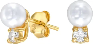 18K White/Yellow Gold Plated Silver Stud Earring With 0.20 Carat Diamond and Freshwater Cultured Pearl, Round Brilliant Shape, Earring For Women, Gift For Her Jewelry For Women