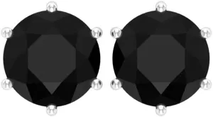 2 Carat Round Shape Simulated Black Diamond 6 Prong Set Wedding Engagement Stud Earrings with Screw Back In 14K White Gold Plated 925 Sterling Silver Gift for Womens (7 MM)