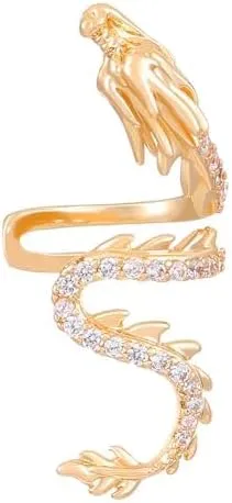 2 PC Dragon Ear Cuff for Women Gold/Silver Dragon Non Piercing Earring Rhinestone Dragon Crawler Earrings Sparkly Animal Cartilage Earrings Punk Costume Jewelry Accessories