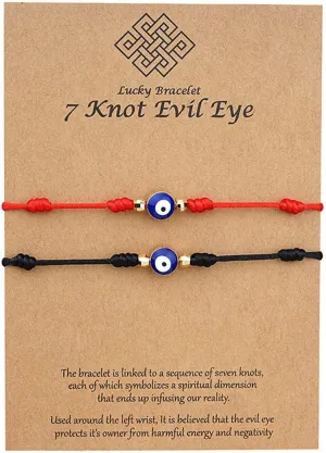 2 Pcs Evil Eye 7 Knot Lucky Bracelets Adjustable String Matching Friendship Gift for Women Men