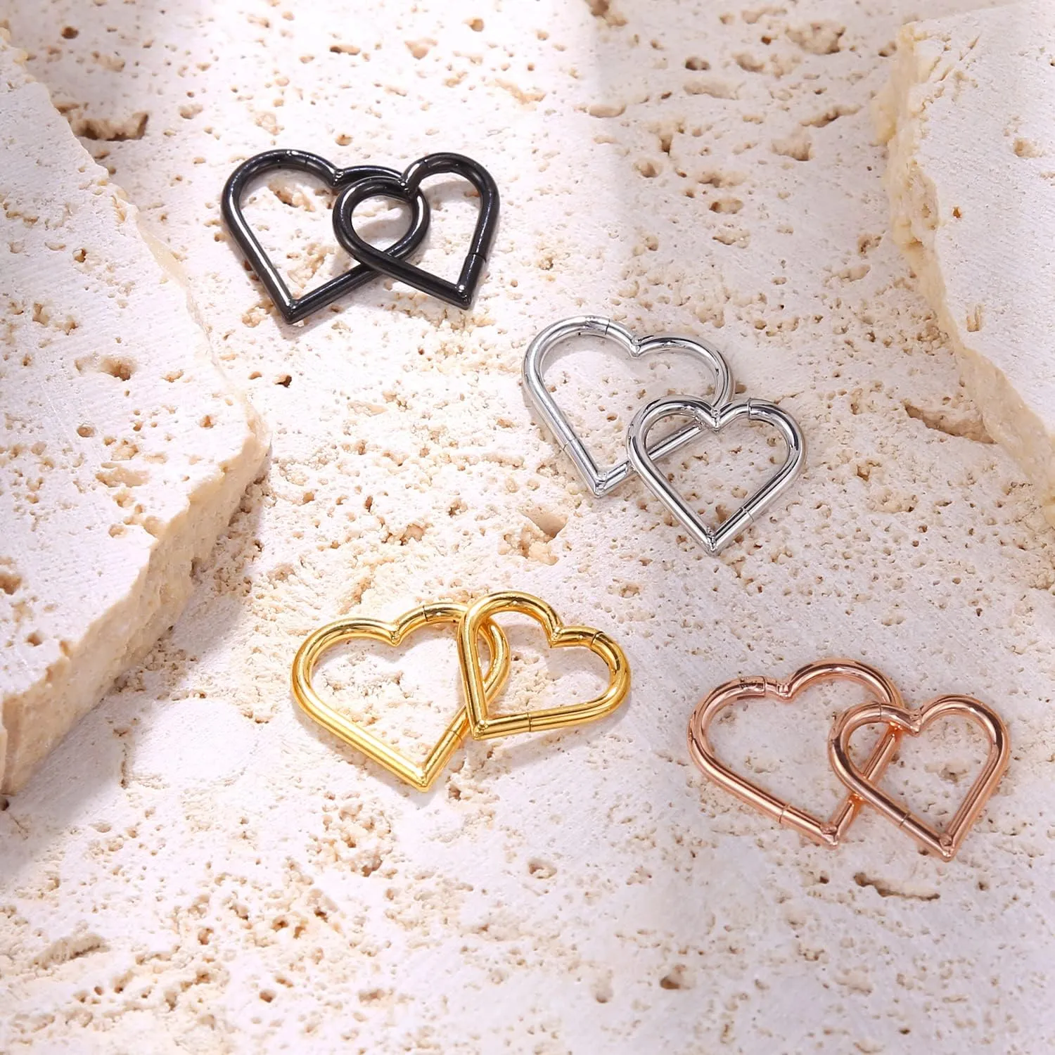 2 Pcs Heart Daith Piercing Jewelry, Hypoallergenic Clicker Hoop, 16G Rook Cartilage Helix Earrings