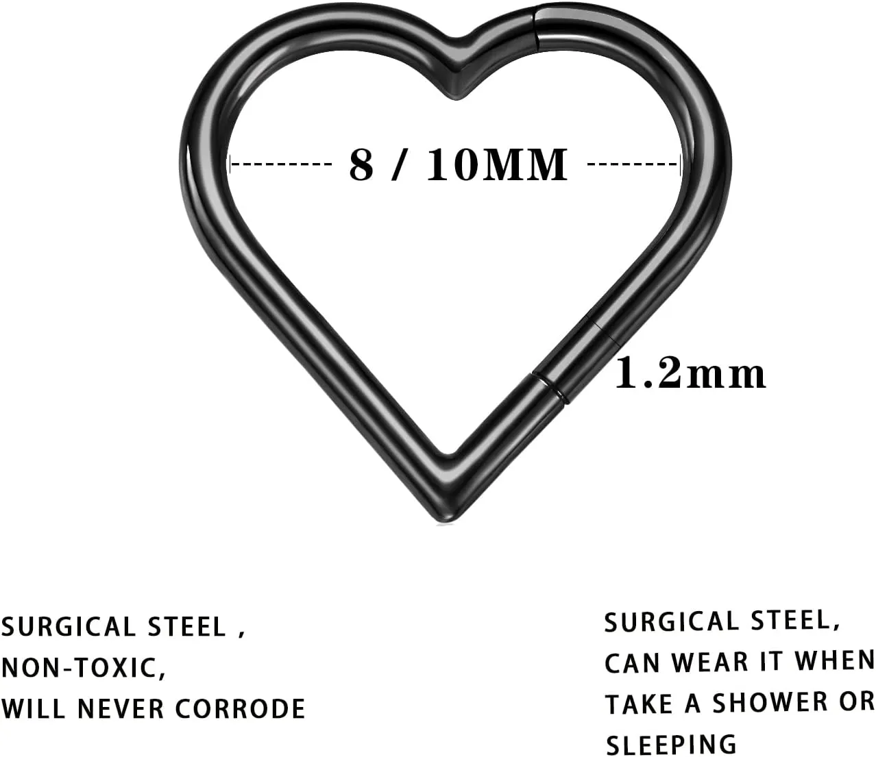 2 Pcs Heart Daith Piercing Jewelry, Hypoallergenic Clicker Hoop, 16G Rook Cartilage Helix Earrings
