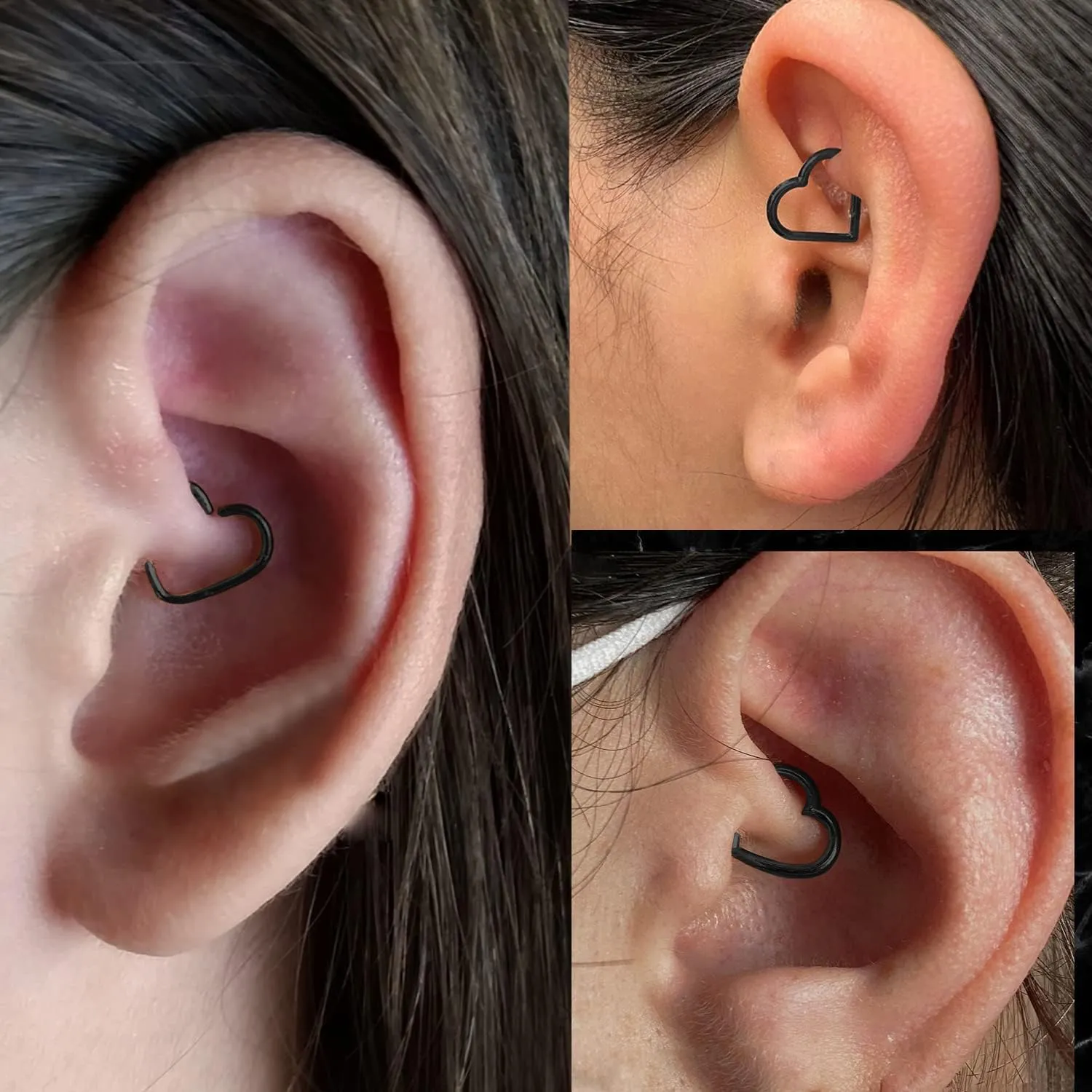 2 Pcs Heart Daith Piercing Jewelry, Hypoallergenic Clicker Hoop, 16G Rook Cartilage Helix Earrings