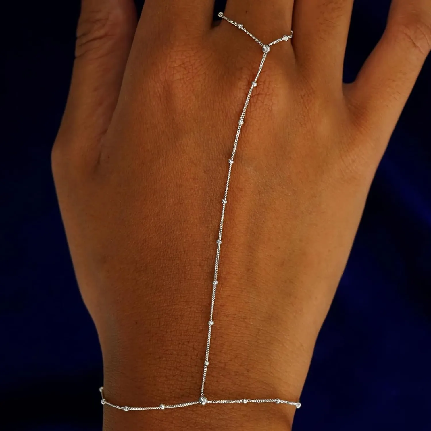 2 Pcs Layered Hand Chain & Pearl Ring Bracelet - 14K Gold Plated, Trendy Summer Style