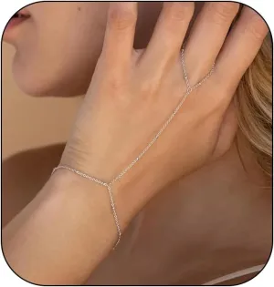 2 Pcs Layered Hand Chain & Pearl Ring Bracelet - 14K Gold Plated, Trendy Summer Style