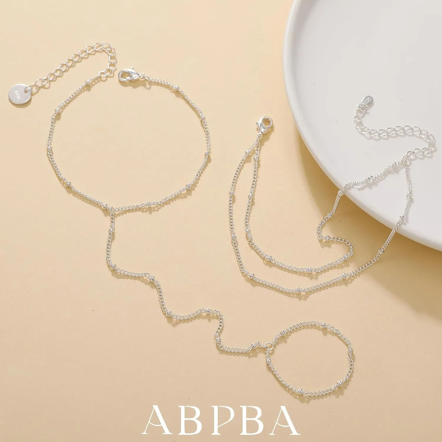 2 Pcs Layered Hand Chain & Pearl Ring Bracelet - 14K Gold Plated, Trendy Summer Style