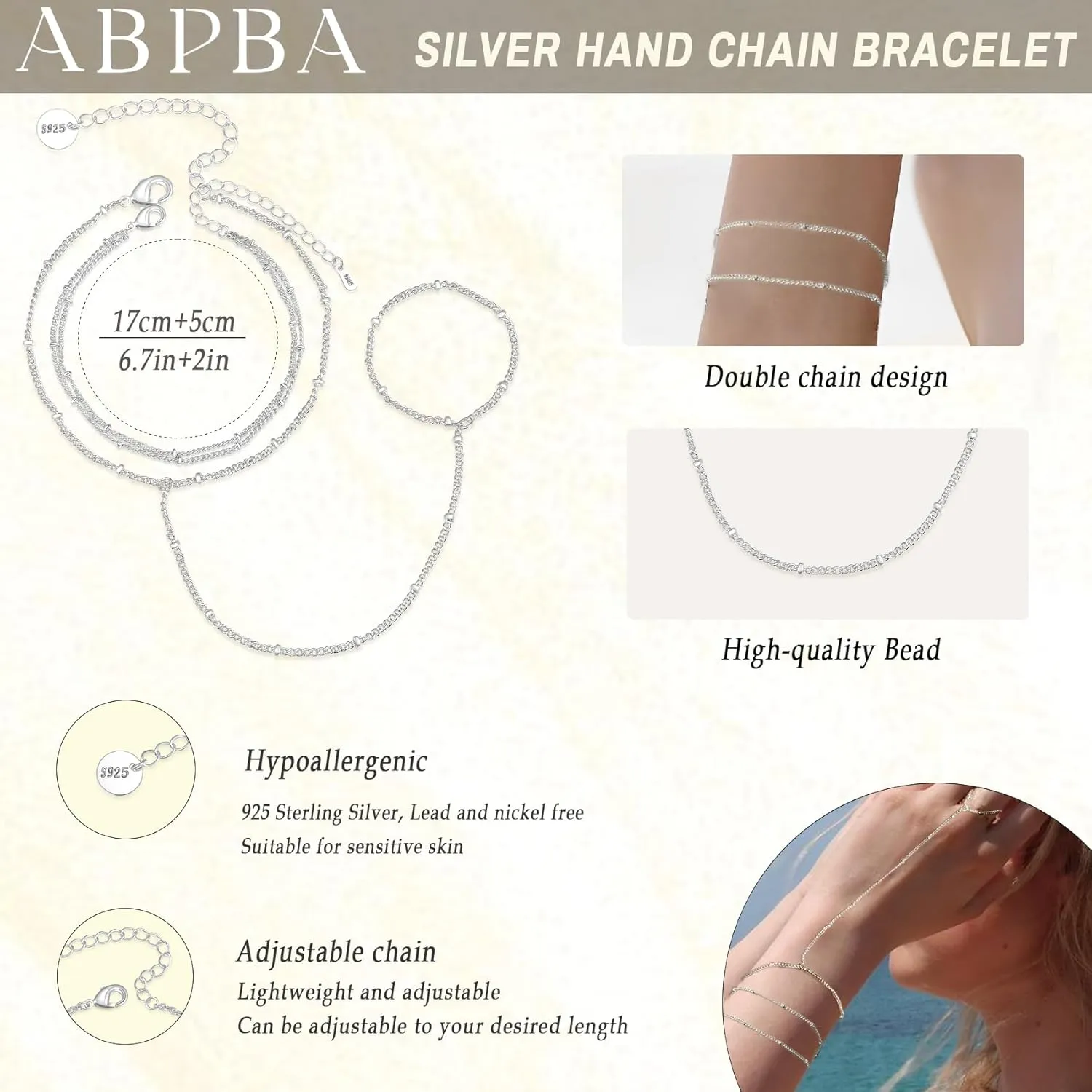 2 Pcs Layered Hand Chain & Pearl Ring Bracelet - 14K Gold Plated, Trendy Summer Style
