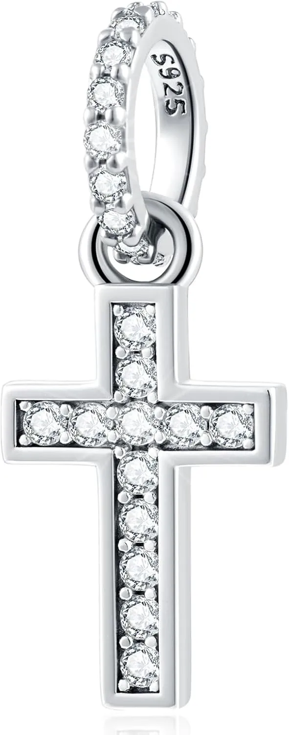 2025 Sparkling Cross Charms Pendant fit Pandora Religious Bracelet, 925 Sterling Silver Christian Faith Cross Mini Dangle Charm, Gifts for Grandma/Family/Christmas